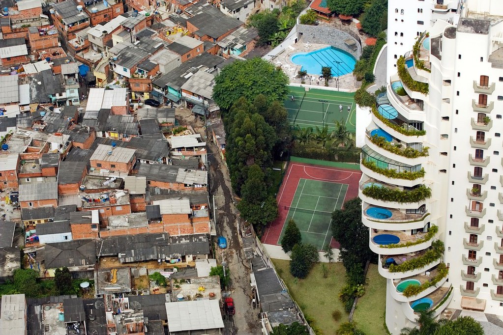 São Paulo, Brazil. 2008. The Paraisópolis favela (Paradise City shanty town) borders the affluent district of Morumbi.